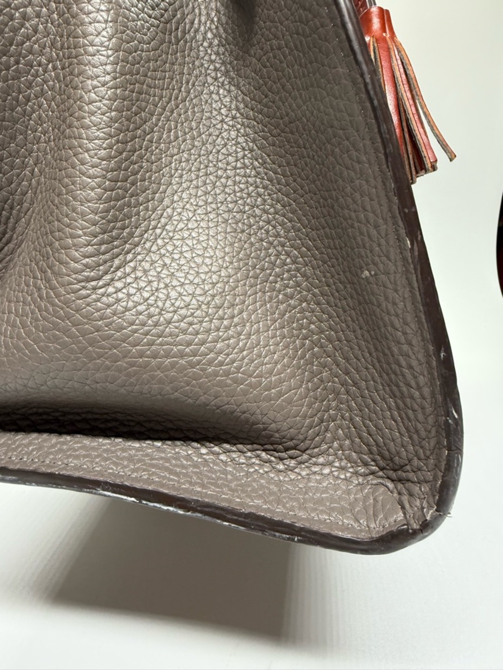 Dooney & Bourke Pebbled Leather Tote Gray Brown Tassel Shoulder Bag Large - Picture 5 of 13